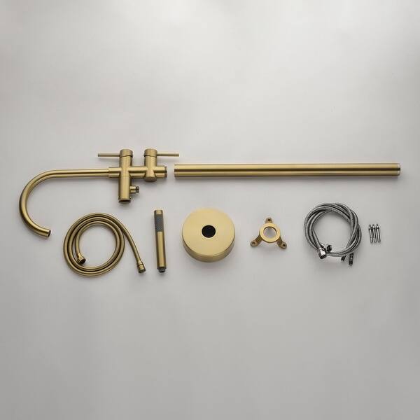 dimension image slide 3 of 5, Freestanding Double Handle Clawfoot Tub Faucet - 8" x 47"