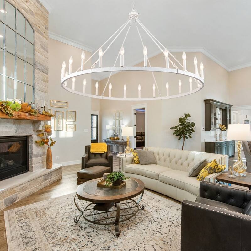24-Light 51.97-inch Dimmable Round Wagon Wheel Chandelier for Dining Room
