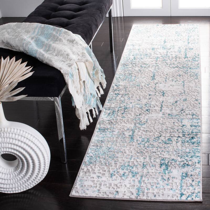 SAFAVIEH Amelia Valvi Modern Abstract Rug - 2' x 8' Runner - Grey/Turquoise