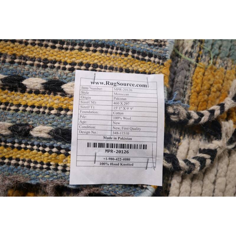 All-Over Checkered Moroccan Large Modern Area Rug Handmade Wool Carpet - 9'9"x 15'1"