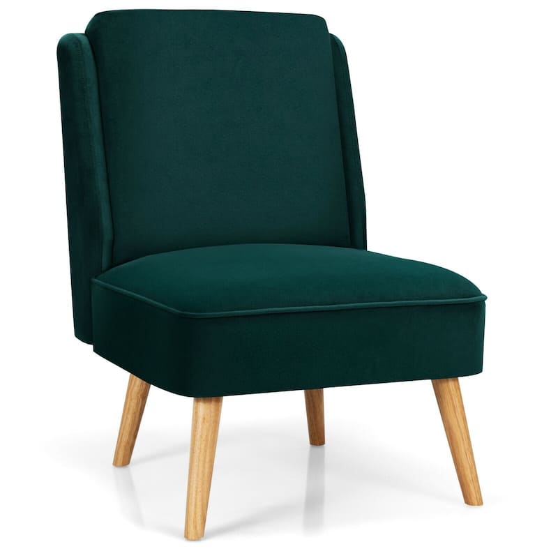 Velvet Accent Chair with Rubber Wood Legs for Living Room - 29.5" x 23.5" x 35" (L x W x H) - Green