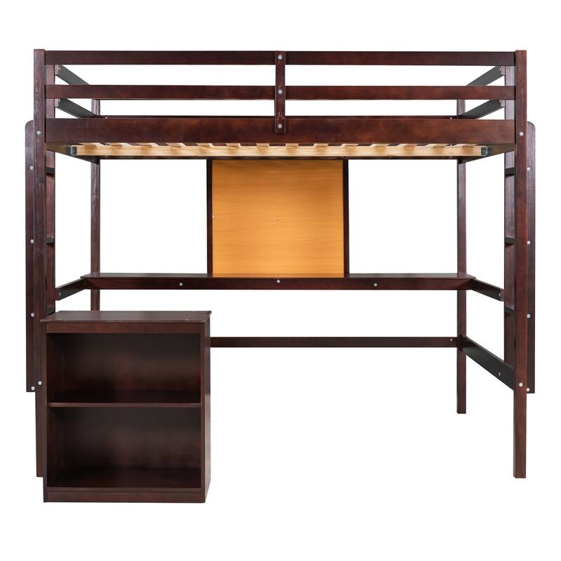 Twin size Loft Bed with Desk and Writing Board, Wooden Loft Bed with Desk & 2 Drawers
