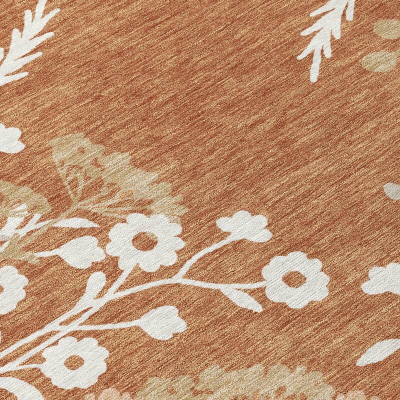 Machine Washable Indoor/ Outdoor Floral Border Chantille Rug
