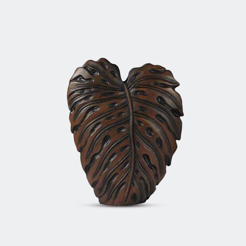 Philo Leaf Brown Textured Polyresin Vase with Botanical Design Accents