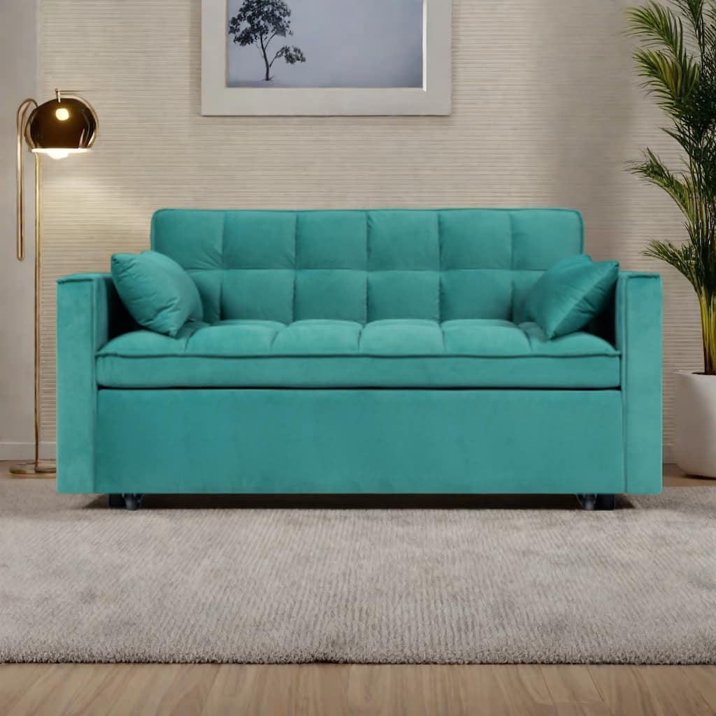 55" Velvet 3-Seater Sleeper Sofa - Ultra-Comfortable 3-in-1 Design for Living Rooms, Guest Rooms and Kids' Spaces