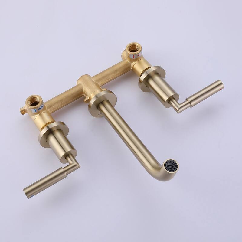 Brushed Gold Round Double Handle Wall Bathroom Faucet