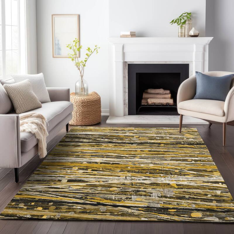 Machine Washable Indoor/Outdoor Abstract Stripes Chantille Rug