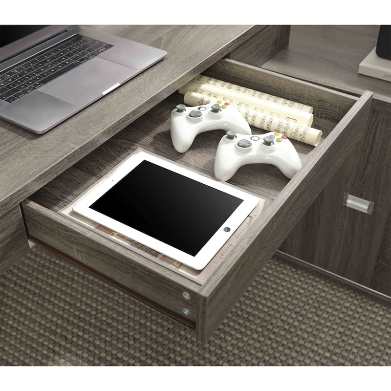 Grey L-Shaped Workstation Home Office Desk