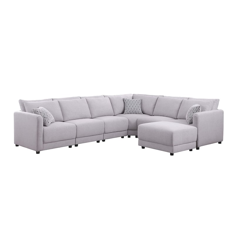 7 Piece Modular Sectional Sofa with Ottoman in Light Gray