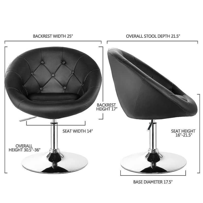 Costway 1PC Adjustable Modern Swivel Round Tufted Back Accent Chair PU - Single