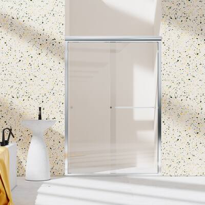 44"-48"W*72" H Semi-Frameless Double Sliding Shower Door, Bypass Shower Door, 1/4" (6mm) Thick SGCC Tempered Glass Door, Chrome