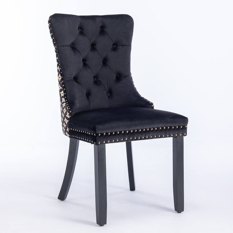 Modern Set of 2 Velvet Tufted Dining Chair with Wood Legs and Nailhead Trim
