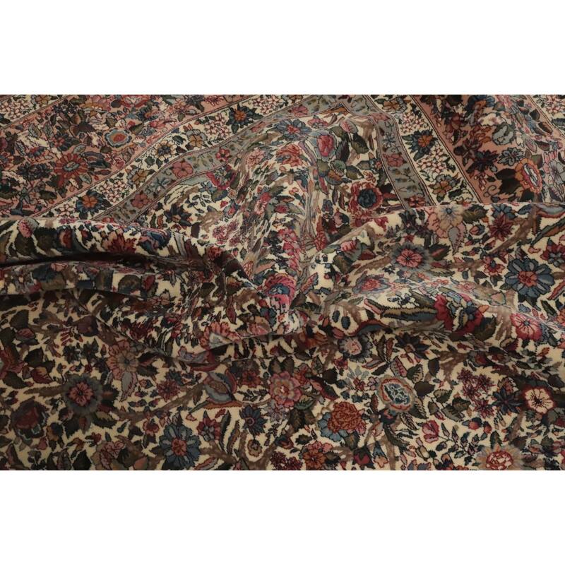 Hand Knotted Oriental 100% Wool Carpet Traditional All-Over Beige & Ivories Kerman Area Rug - 14' 0'' X 9' 11''