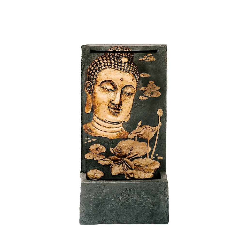 XBrand 29.5"H Bronze and Natural Polystone Indoor Outdoor Buddha Face Water Wall Fountain