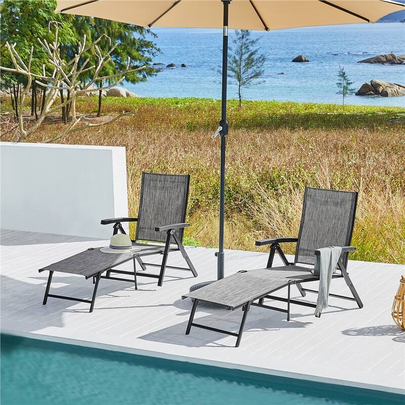 Yaheetech 2pcs Texteline Outdoor Chaise Lounge Portable Patio Lounge
