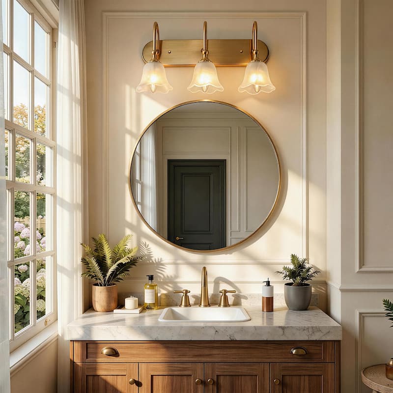 3-Light Modern Brass Gold Bathroom Vanity Light