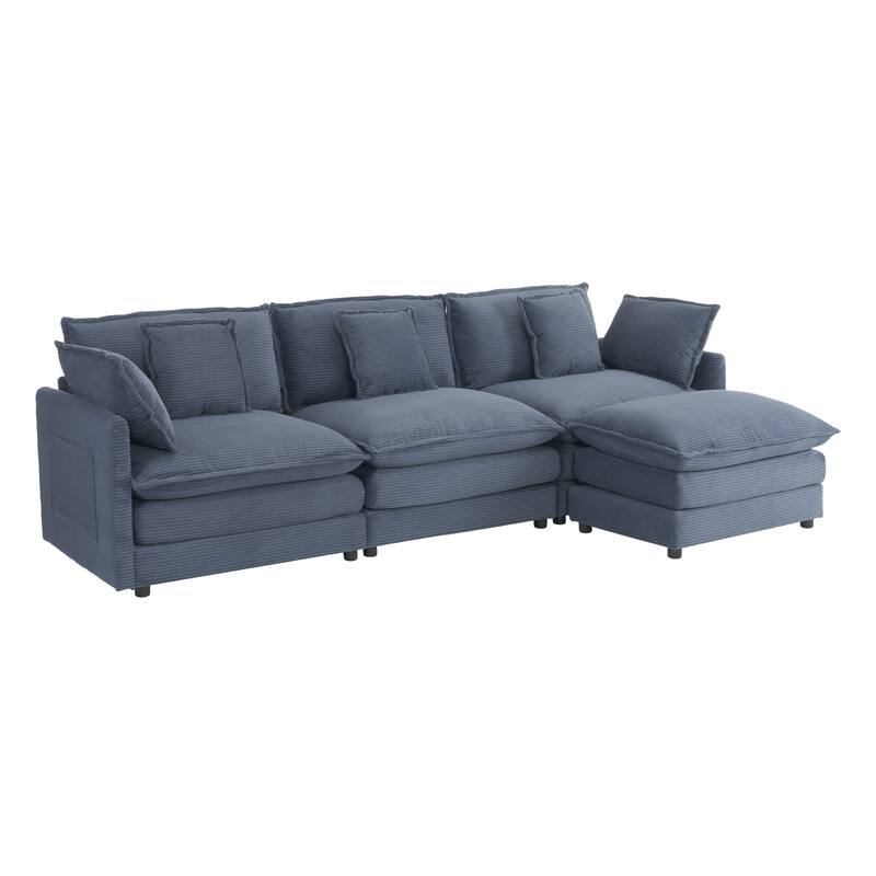 L-Shaped Sofa Chenille Convertible Lounge Chaise with Ottoman