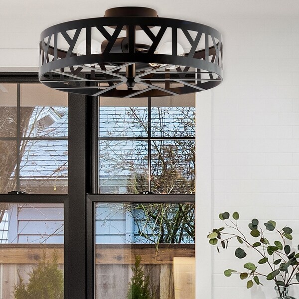 River of Goods Zander Oil Rubbed Bronze Metal 16-inch Semi-Flush Mount Ceiling Light - 16" x 16" x 6.75"