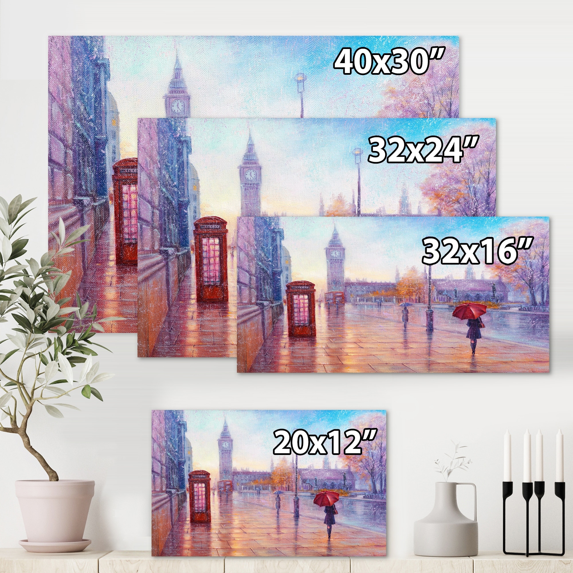 Big Ben and Red Umbrella Woman London Cityscape Art Print  -image