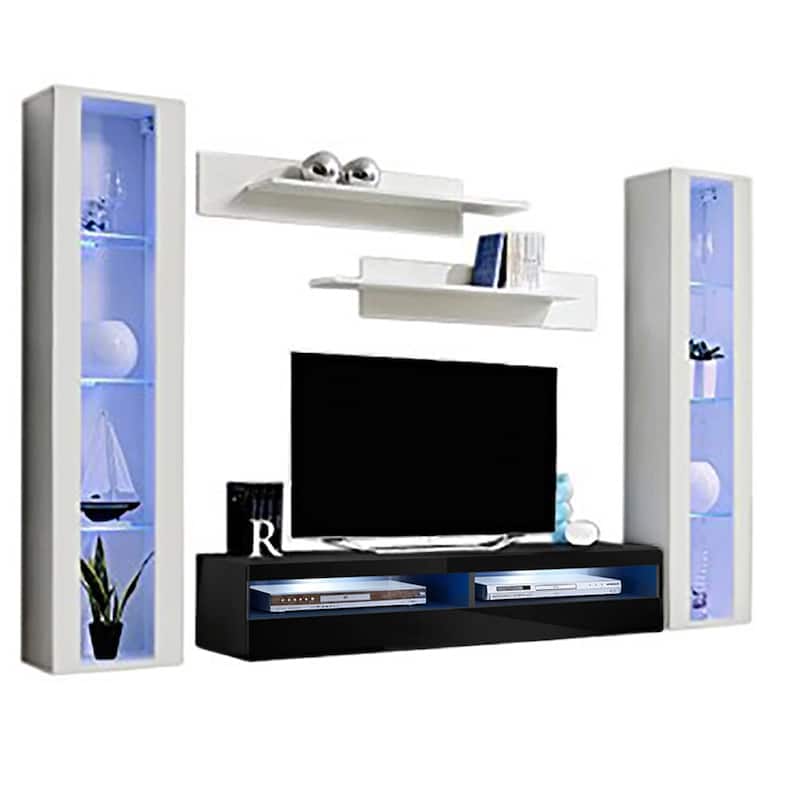 Fly AB2 35TV Wall Mounted Floating Modern Entertainment Center - White/Black