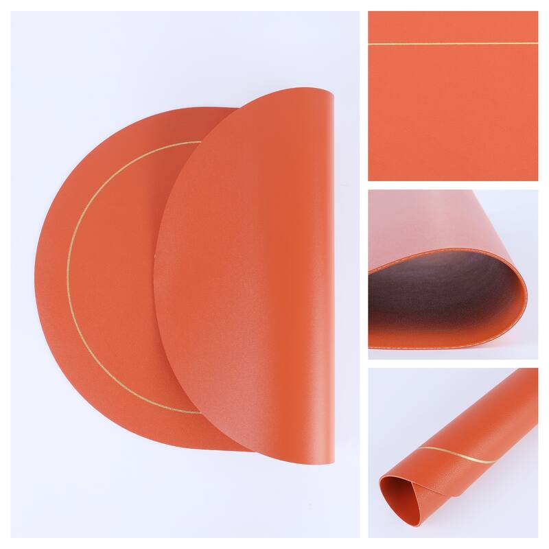 Set of 6 Placemats, Faux Leather Placemats for Kitchen Dining Table Decor, Heat Resistant Table Placemats Wipeable Table Mat - Orange