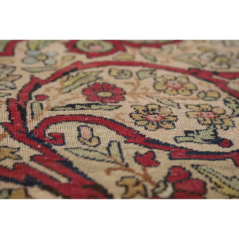 Hand Knotted Oriental 100% Wool Carpet Traditional Floral Beige & Ivories Kerman Area Rug - 9' 4'' X 6' 3''