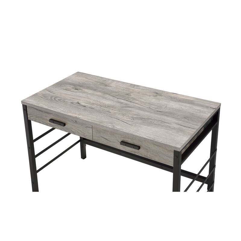 Light Weathered Oak & Black Finish Writing Desk W/USB