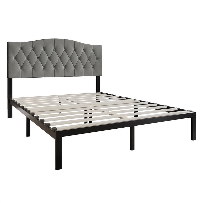 CraftPorch Classic Linen Button Tufted Upholstered Platform Bed