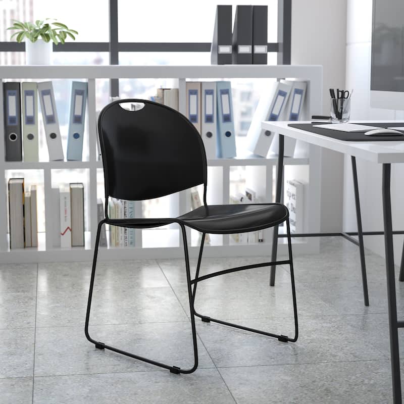 Ultra-compact High-capacity Stacking Metal Chairs (Set of 5) - Black Plastic/Black Frame
