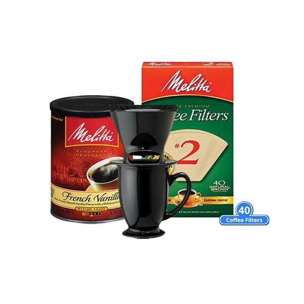 Melitta Pour Over One-Cup Ceramic w/ Size 2 Filter & Coffee Pour Over One-Cup Ceramic w/ Size 2 Filter & Coffee
