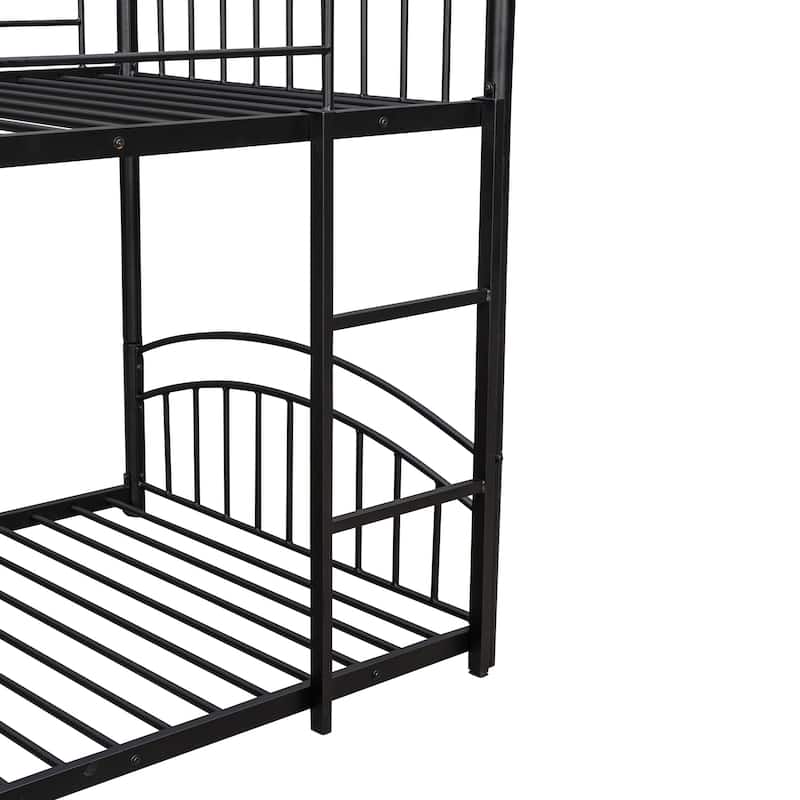 Twin over Twin Size Metal Bunk Bed With Slide, Roof, Fence and Ladder for Bedroom