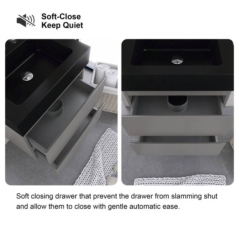 Floating Bathroom Vanity with Black Solid Surface Top