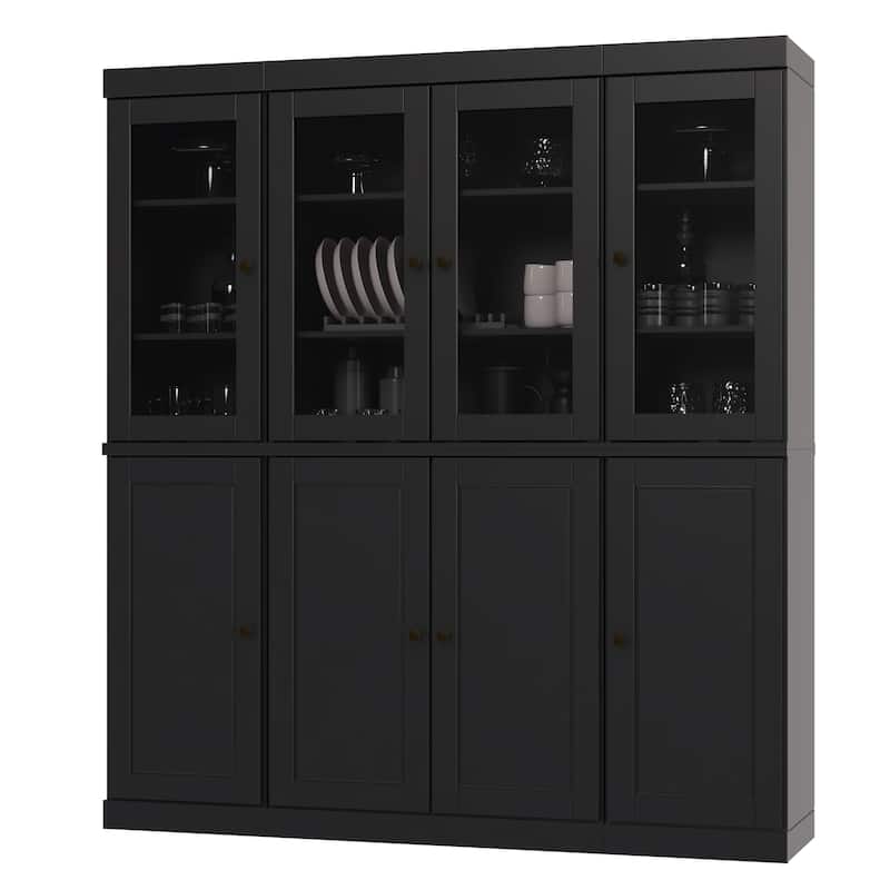 Palace Imports 100% Solid Wood Kitchen China Cabinet Pantry with Glass or Solid Wood Doors and 2-Drawer Kit - 65" x 71.5"