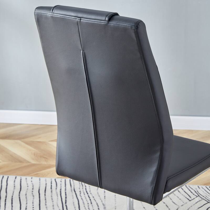 Leather Dining Chair Set of 6 Office Chair with C-Shaped Metal Legs