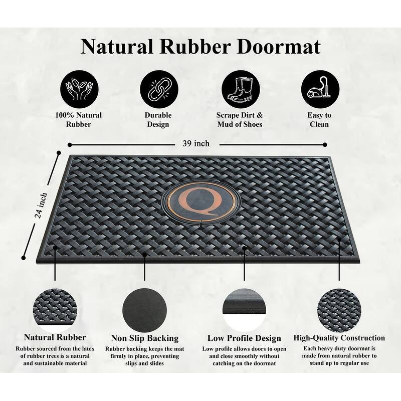 A1HC 100% Pure Rubber Monogrammed Front Door Mat 24" x39" Indoor Outdoor Doormat