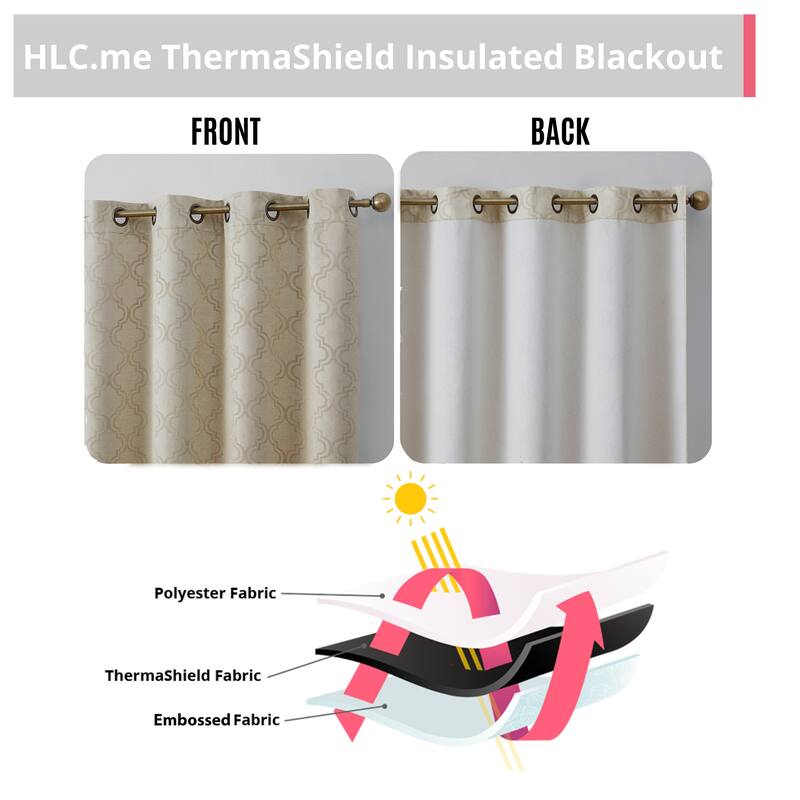 HLC.me Redmont Lattice Thermal Room Darkening Light Blocking Privacy Blackout Grommet Curtain Panels - Set of 2