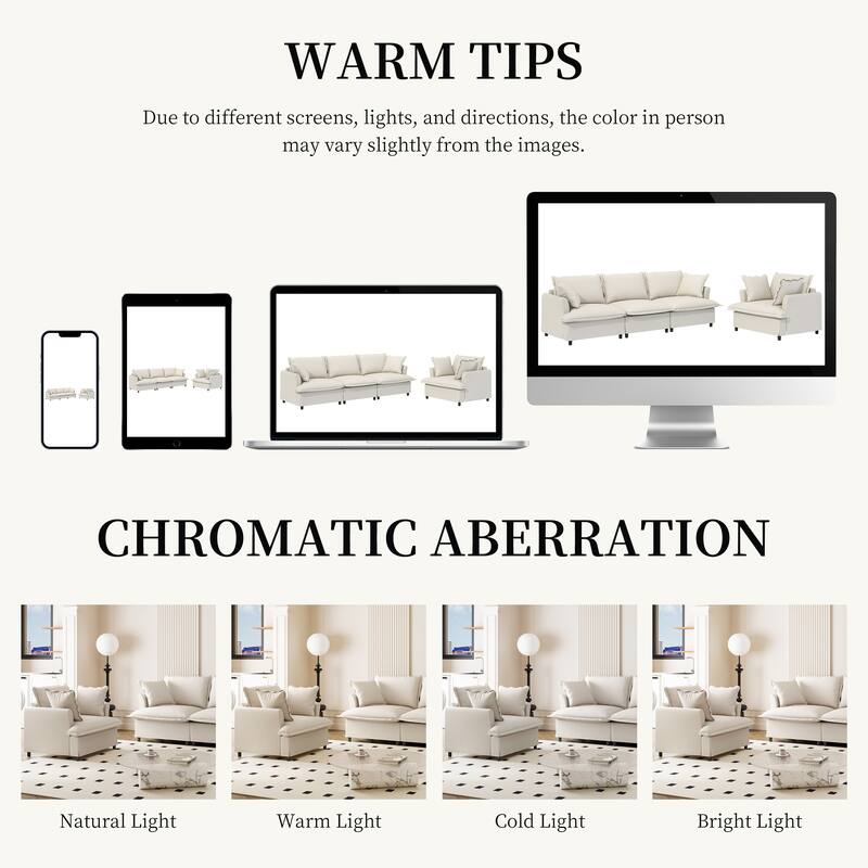 2-Piece Chenille Modular Sofa Set (3+Armchair) with Skirt Edge & Spring Cushions