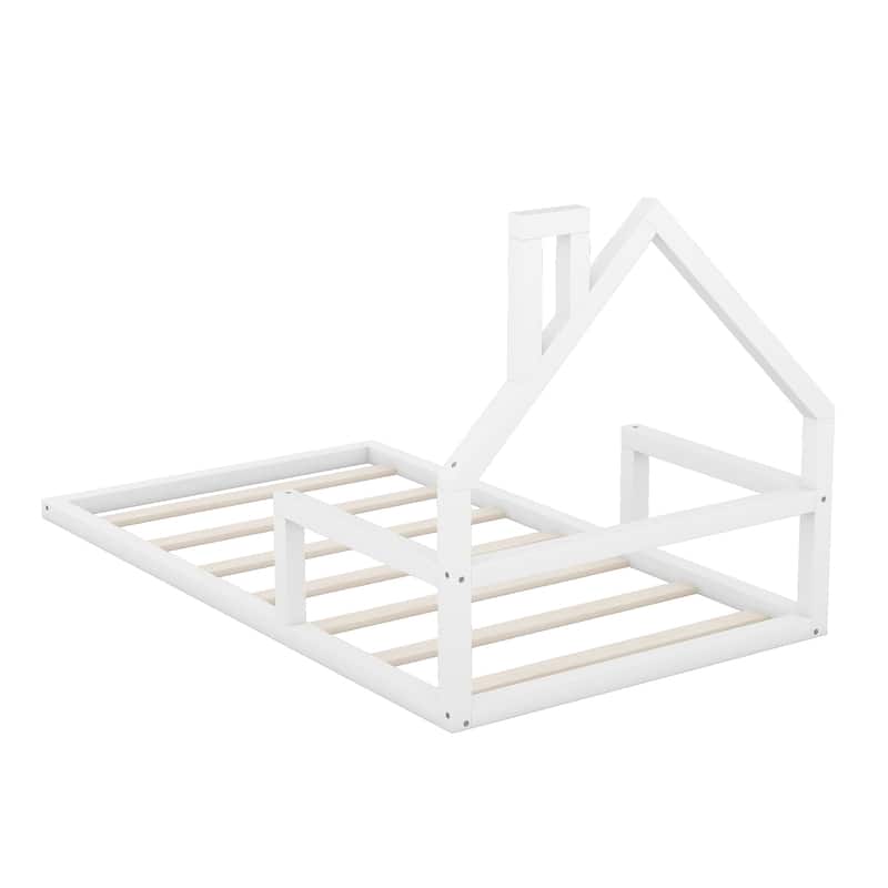 Pine Floor Bed with House Headboard