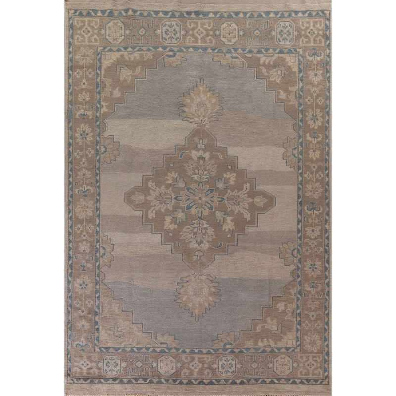 Geometric Oushak Area Rug Hand-knotted Wool Carpet - 8'10"x 12'3"