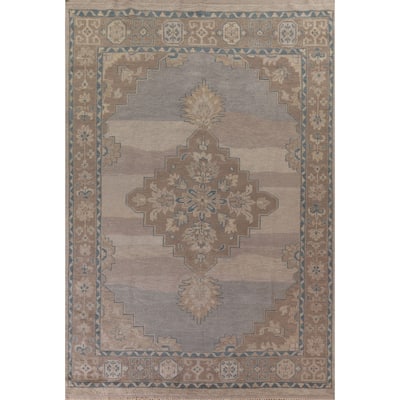 Geometric Oushak Area Rug Hand-knotted Wool Carpet - 8'10"x 12'3"