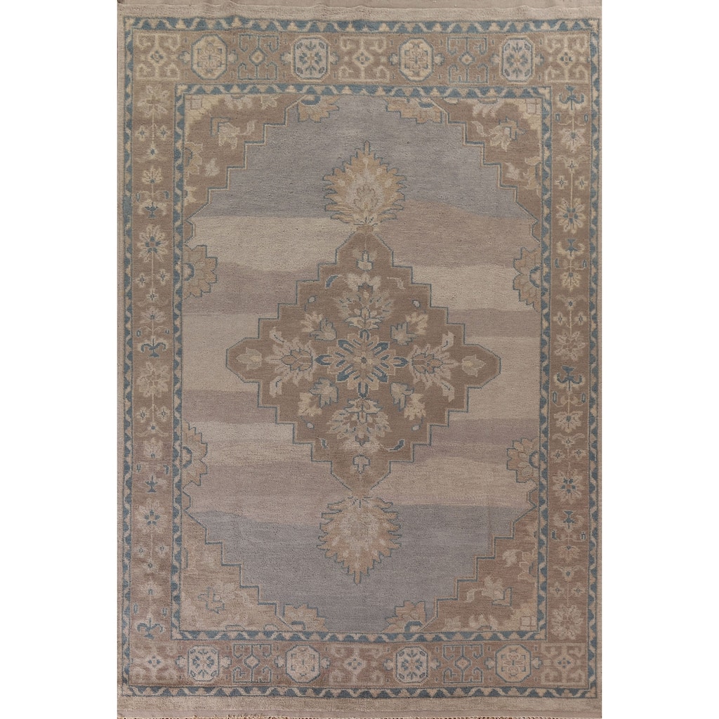 Geometric Oushak Area Rug Hand-knotted Wool Carpet - 8'10"x 12'3"