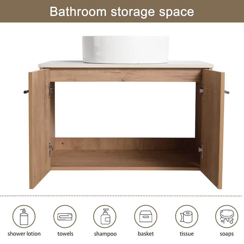 Malwee 24"/30" Floating Bathroom Vanity, Wall Mounted Bathroom Vanity with Ceramic Sink,Soft Close Doors