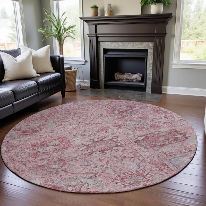 Premium Washable Super Soft Traditional Farmhouse Mayfield Rug - Pink - 8' x 8'