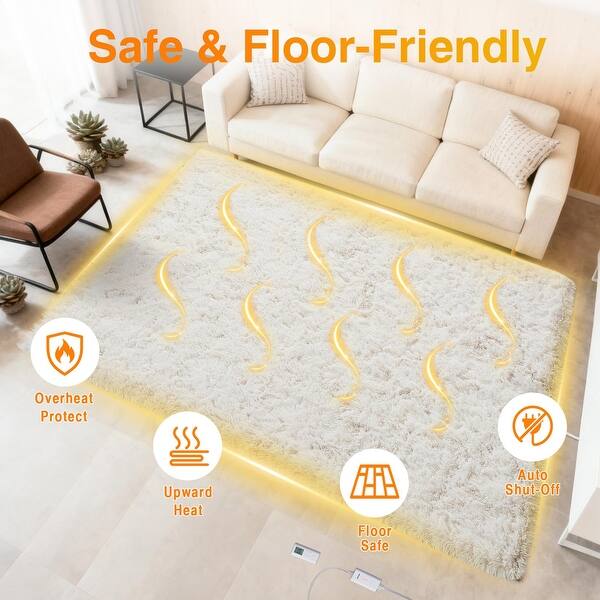 Garvee Electric Heating Carpet Fluffy Heated Area Rug with Timer - Bed ...