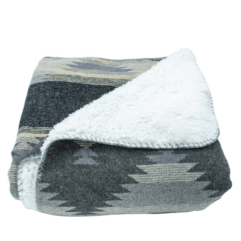 Paseo Road Southwest Aztec Design Throw with Sherpa Backing, 50" x 60"