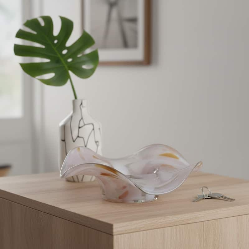 Wavy Glass Modern Bowl with Freeform Silhouette - 9", Yellow - 9.5" - Yellow - 9.5"