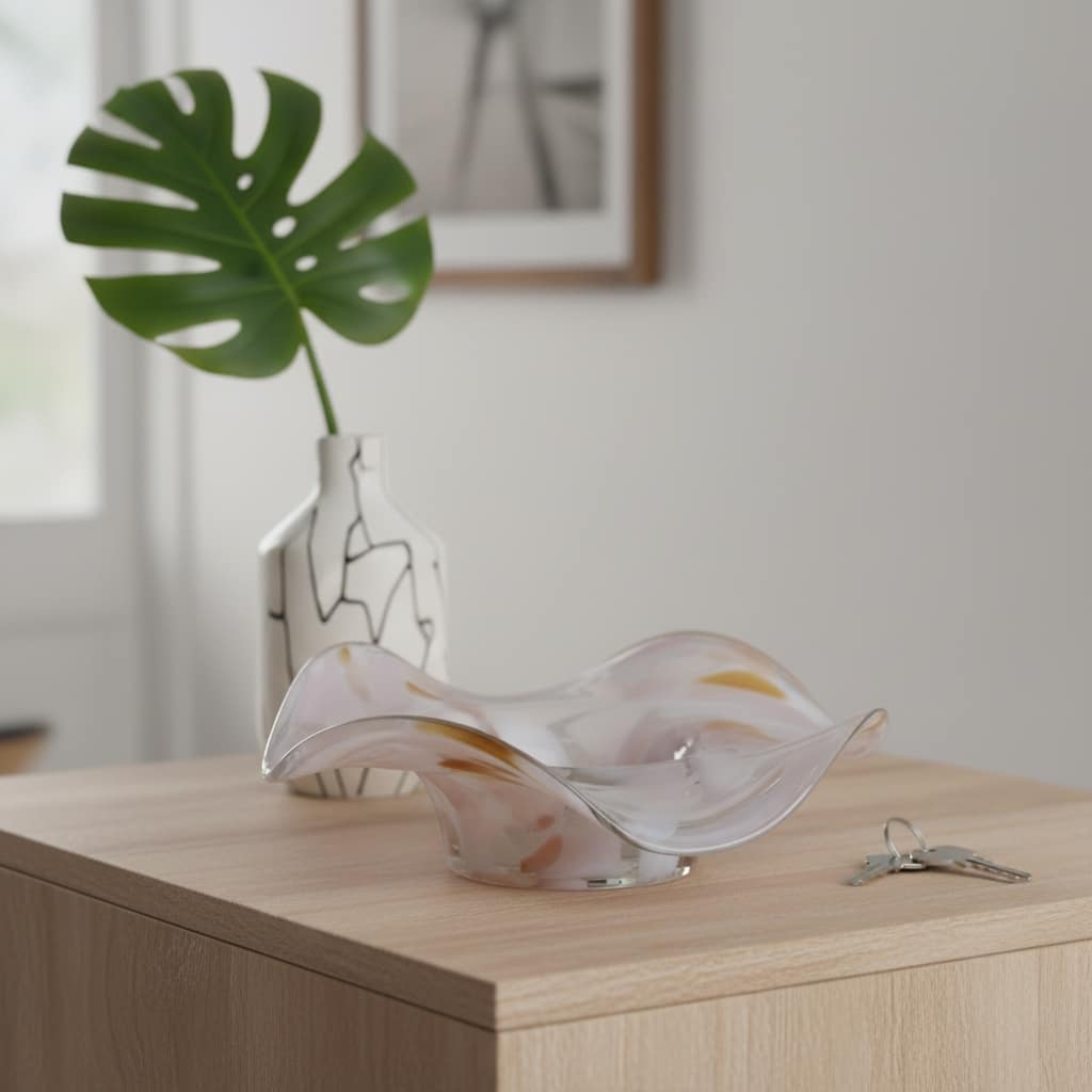 Wavy Glass Modern Bowl with Freeform Silhouette - 9", Yellow - 9.5"