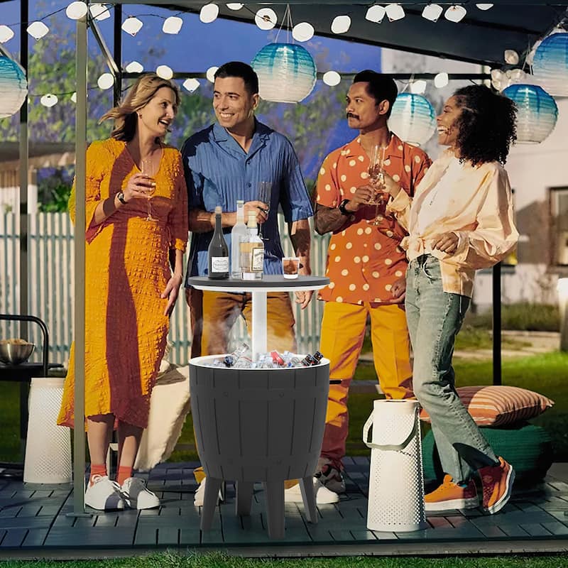 Gymax 10 Gallon Cooler Bar Table w/ Telescopic Tabletop 3-in-1 Coffee