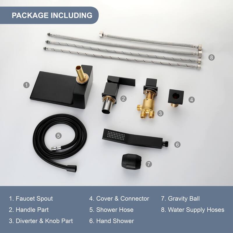 Waterfall Tub Faucet With Hand Shower Deck Mount Tub Filler With Sprayer Modern Bathtub Faucets Set With Diverter And Valve
