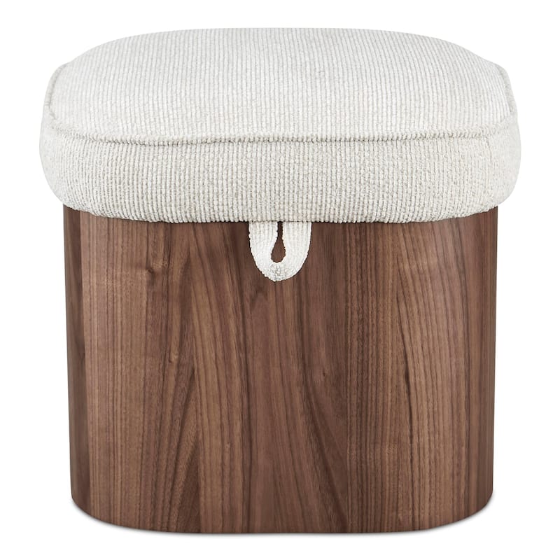 NADAAL STUDIOS Clarisse, Storage Stool With Upholstered Seat - 20"W x20"D x19"H - Beige/Walnut